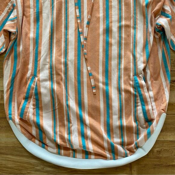 CRAZY TRAIN M Orange Teal Striped Hoodie Casual Western Boho Southwestern 70s - Picture 8 of 16